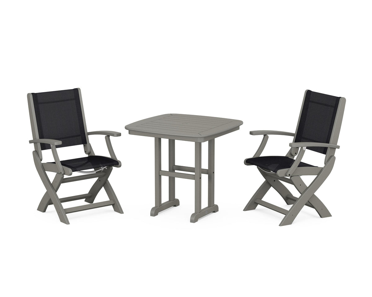 POLYWOOD Coastal Folding Chair 3-Piece Dining Set in Slate Grey / Black