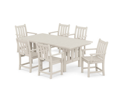 POLYWOOD Traditional Garden Arm Chair 7-Piece Mission Dining Set in Sand