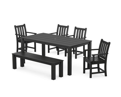 POLYWOOD Traditional Garden 6-Piece Parsons Dining Set with Bench in Black