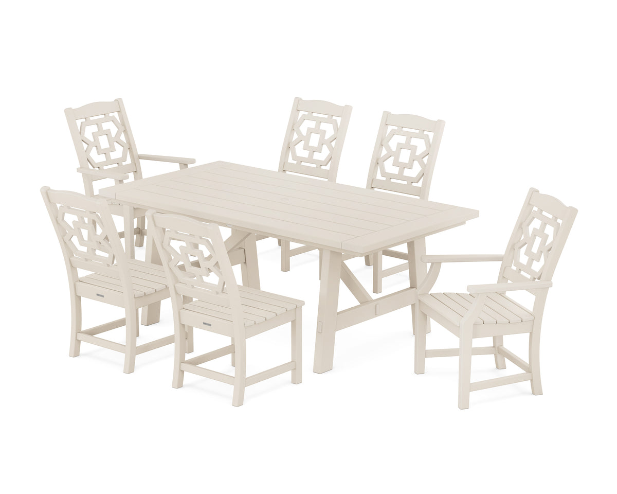 POLYWOOD Chinoiserie 7-Piece Rustic Farmhouse Dining Set in Sand