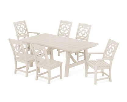 POLYWOOD Chinoiserie 7-Piece Rustic Farmhouse Dining Set in Sand