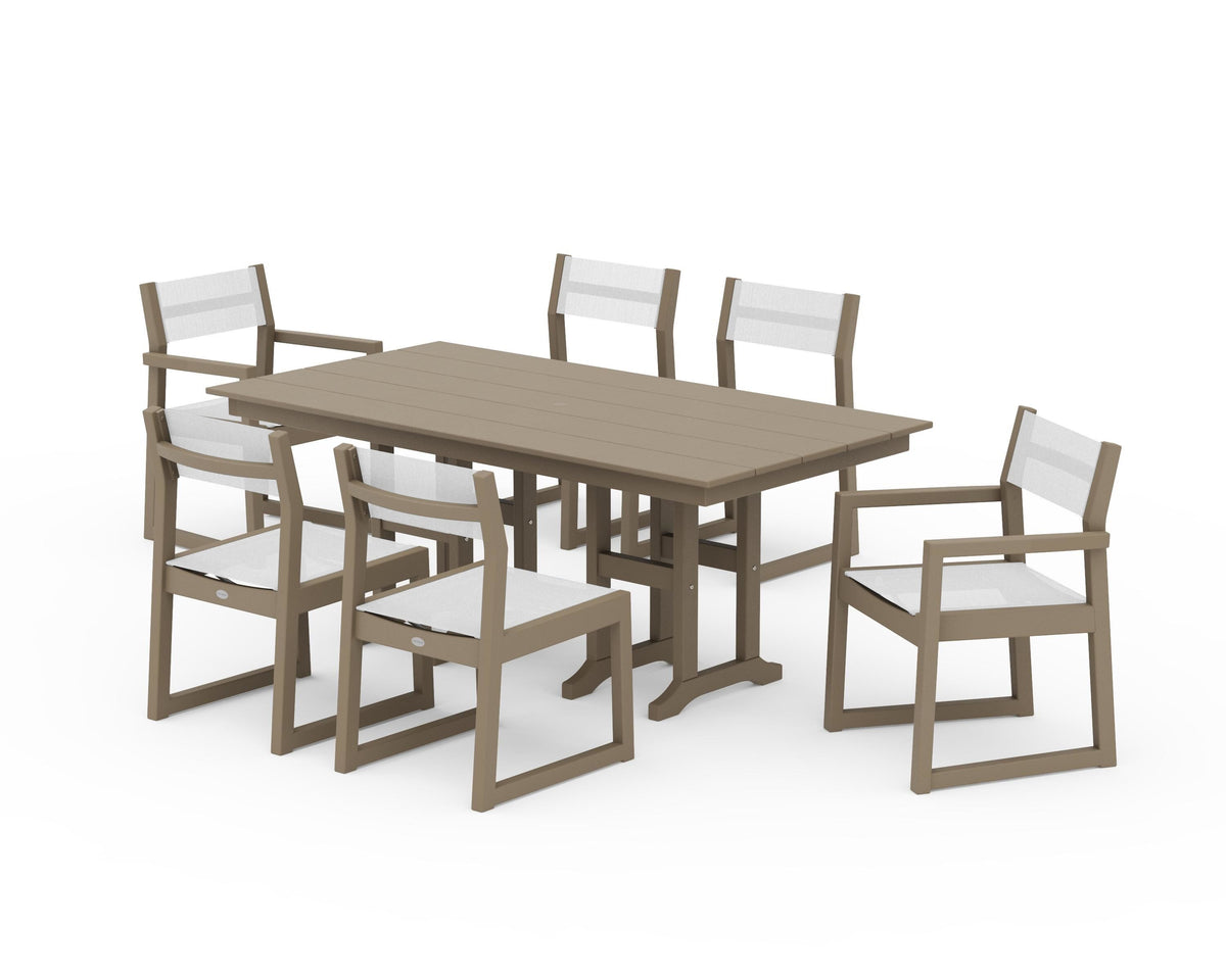 POLYWOOD EDGE Sling 7-Piece Farmhouse Dining Set in Vintage Sahara / White