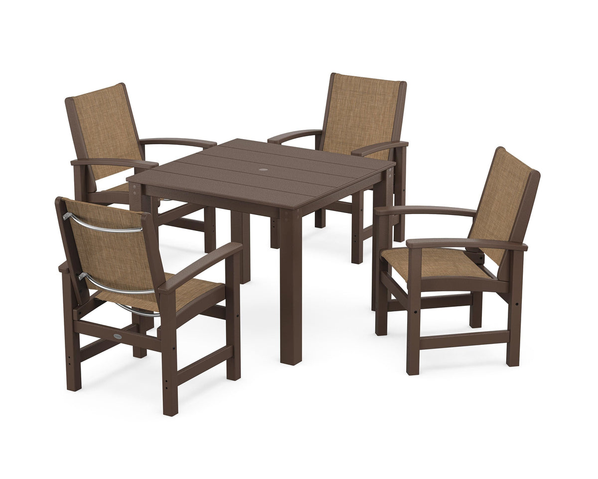 POLYWOOD Coastal 5-Piece Parsons Dining Set in Mahogany / Burlap