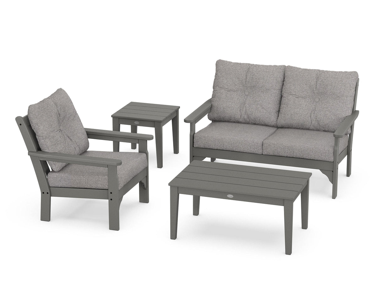 POLYWOOD Vineyard 4-Piece Deep Seating Set with 36" Coffee Table in Slate Grey / Grey Mist