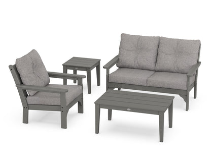 POLYWOOD Vineyard 4-Piece Deep Seating Set with 36" Coffee Table in Slate Grey / Grey Mist