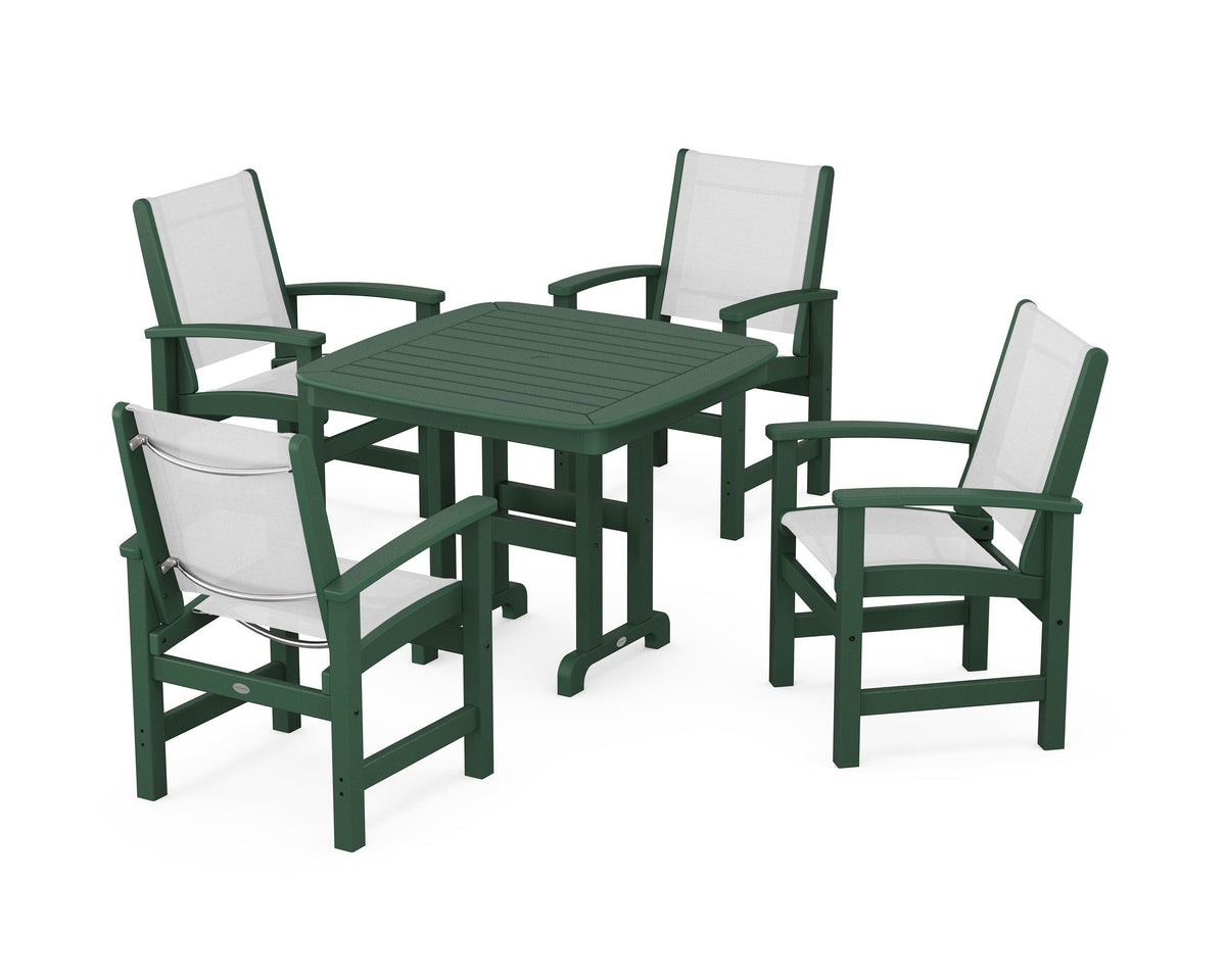 POLYWOOD Coastal 5-Piece Dining Set with Nautical 37" Dining Table in Green / White