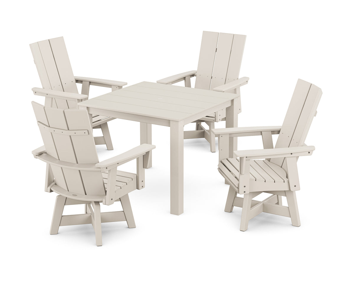 POLYWOOD Modern Curveback Adirondack 5-Piece Parsons Swivel Dining Set in Sand