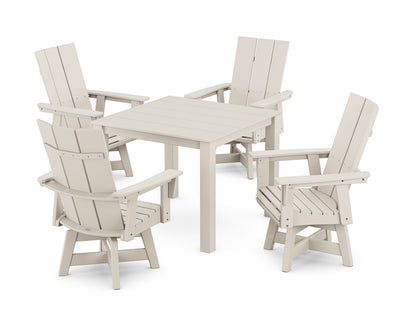 POLYWOOD Modern Curveback Adirondack 5-Piece Parsons Swivel Dining Set in Sand