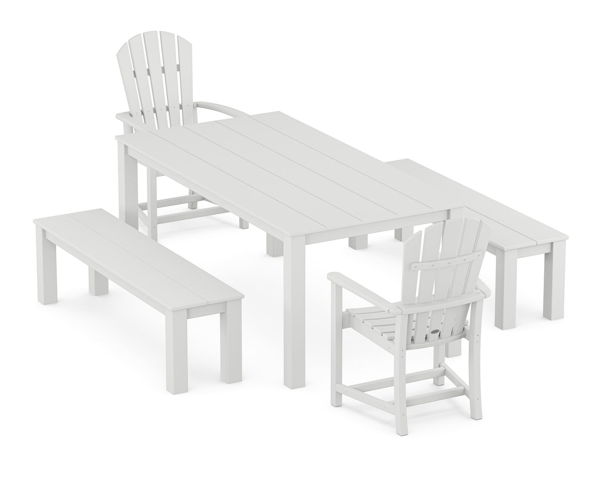 POLYWOOD Palm Coast 5-Piece Parsons Dining Set with Benches in White