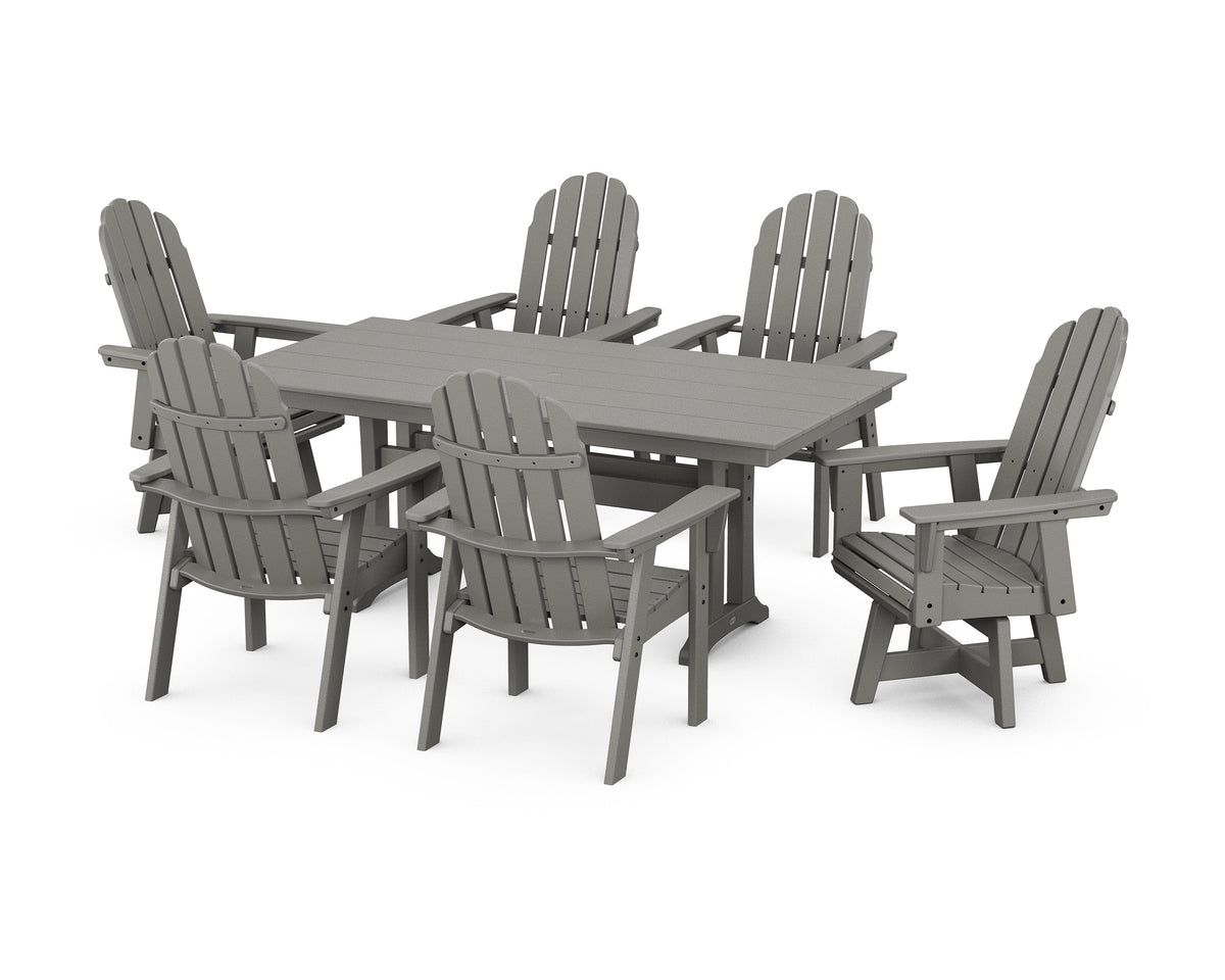 POLYWOOD Vineyard Curveback Adirondack Swivel Chair 7-Piece Farmhouse Dining Set with Trestle Legs in Slate Grey