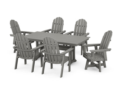 POLYWOOD Vineyard Curveback Adirondack Swivel Chair 7-Piece Farmhouse Dining Set with Trestle Legs in Slate Grey
