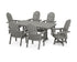 POLYWOOD Vineyard Curveback Adirondack Swivel Chair 7-Piece Farmhouse Dining Set with Trestle Legs in Slate Grey
