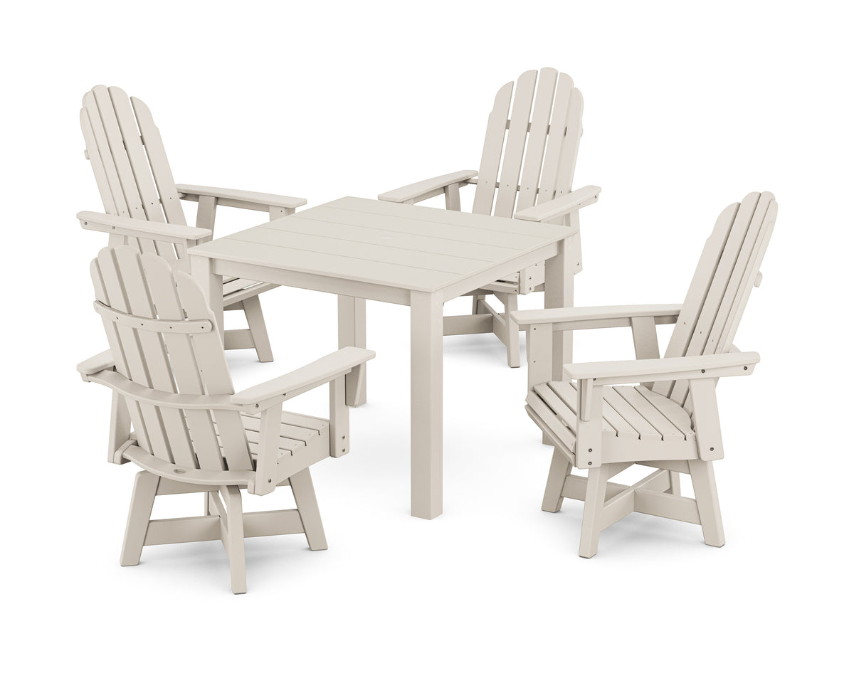 POLYWOOD Vineyard Curveback Adirondack 5-Piece Parsons Swivel Dining Set in Sand