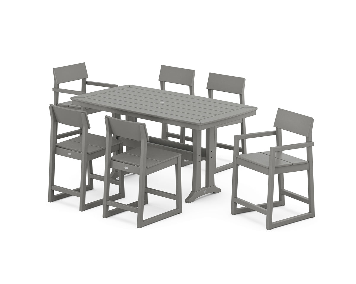 POLYWOOD EDGE 7-Piece Counter Set with Trestle Legs in Slate Grey