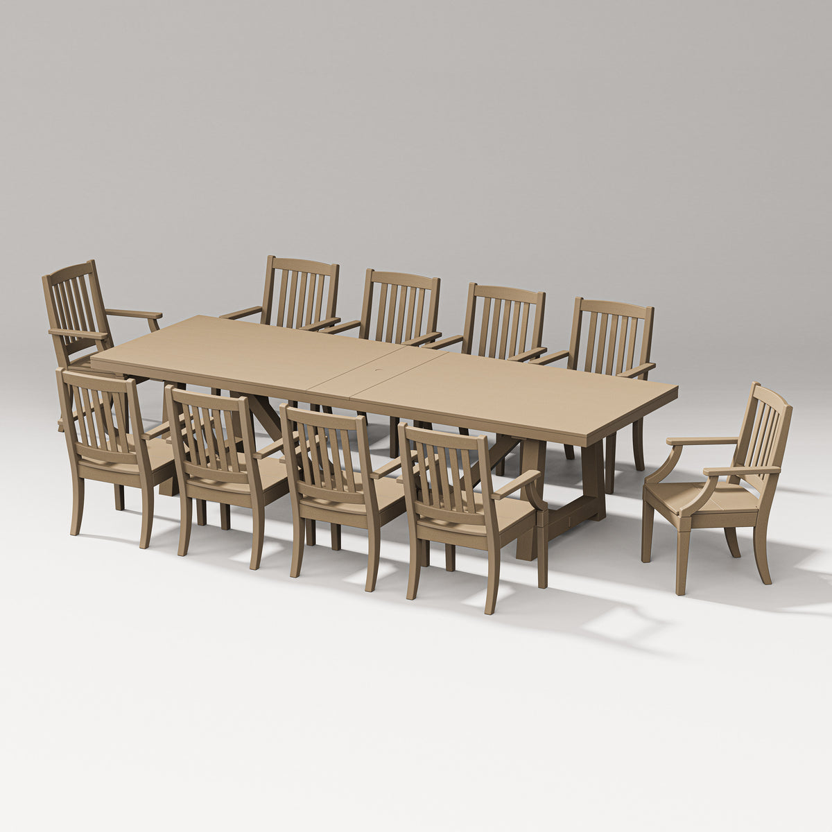 POLYWOOD Estate Arm Chair 11-Piece A-Frame Table Dining Set in Vintage Sahara