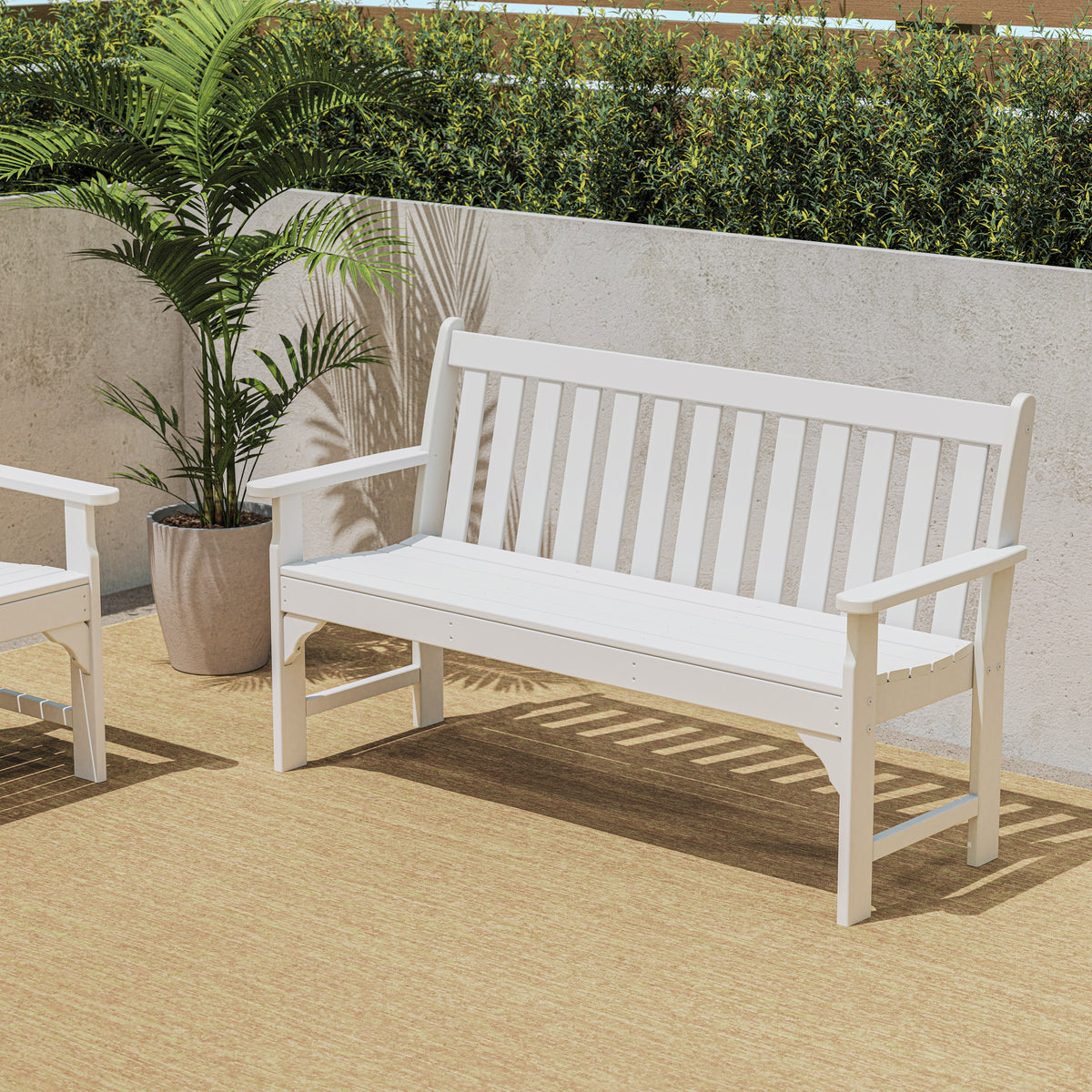 POLYWOOD Vineyard 60" Bench in White styled outdoors