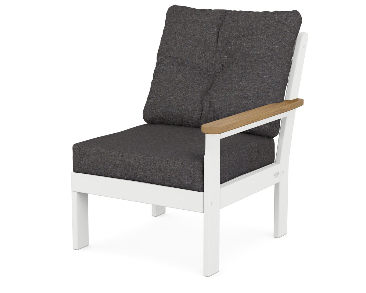 POLYWOOD Vineyard Modular Right Arm Chair in White / Natural / Ash Charcoal