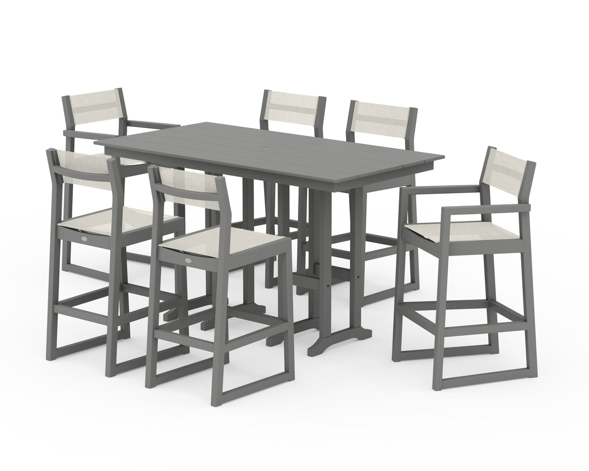 POLYWOOD EDGE Sling 7-Piece Farmhouse Bar Set in Slate Grey / Parchment
