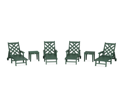 POLYWOOD Wovendale 6-Piece Chaise Set with Arms and Wheels in Green