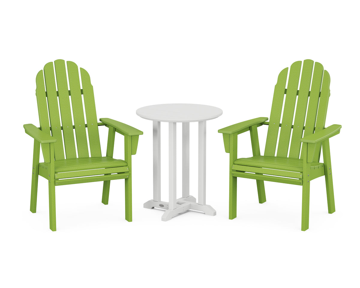 POLYWOOD Vineyard Adirondack 3-Piece Round Bistro Dining Set in Lime / White