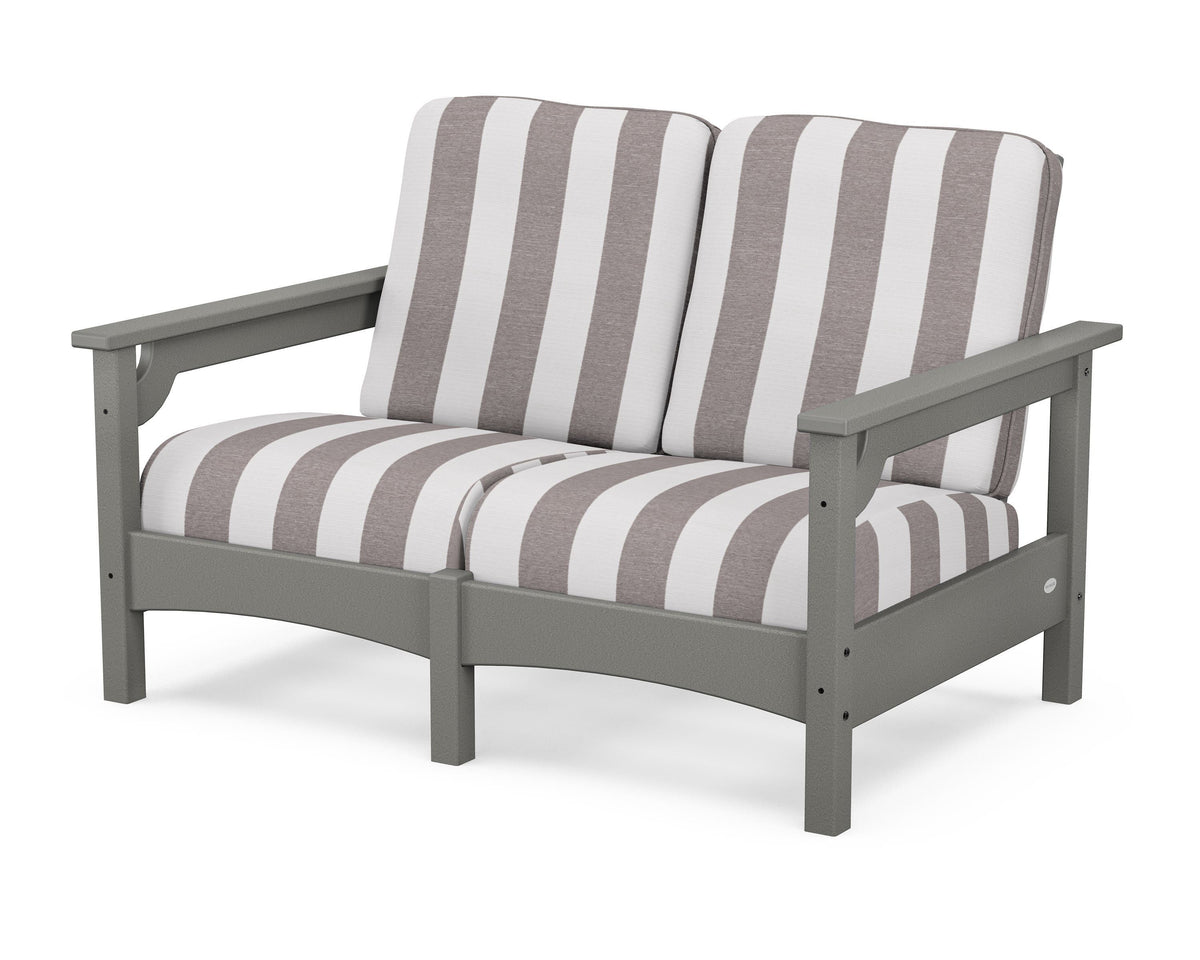 POLYWOOD Club Loveseat in Slate Grey / Cabana Stripe Grey Mist
