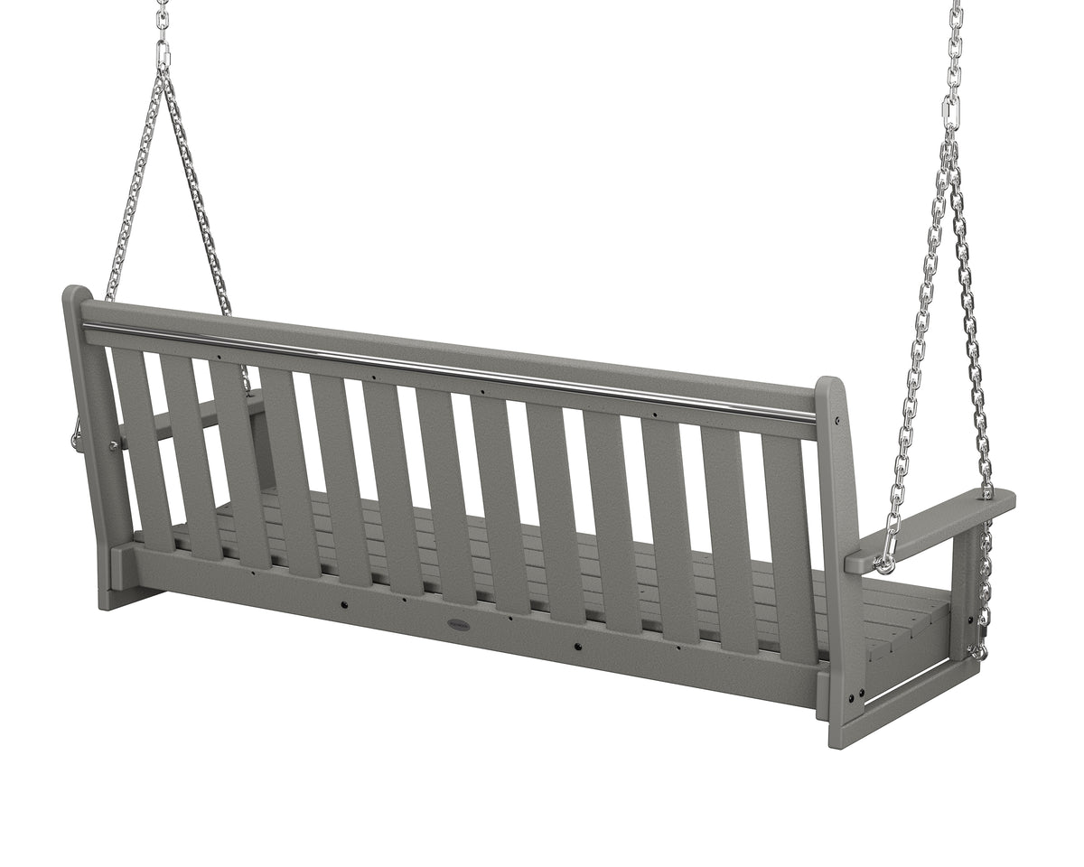 Angled view of the POLYWOOD Vineyard 60" Porch Swing in Slate Grey