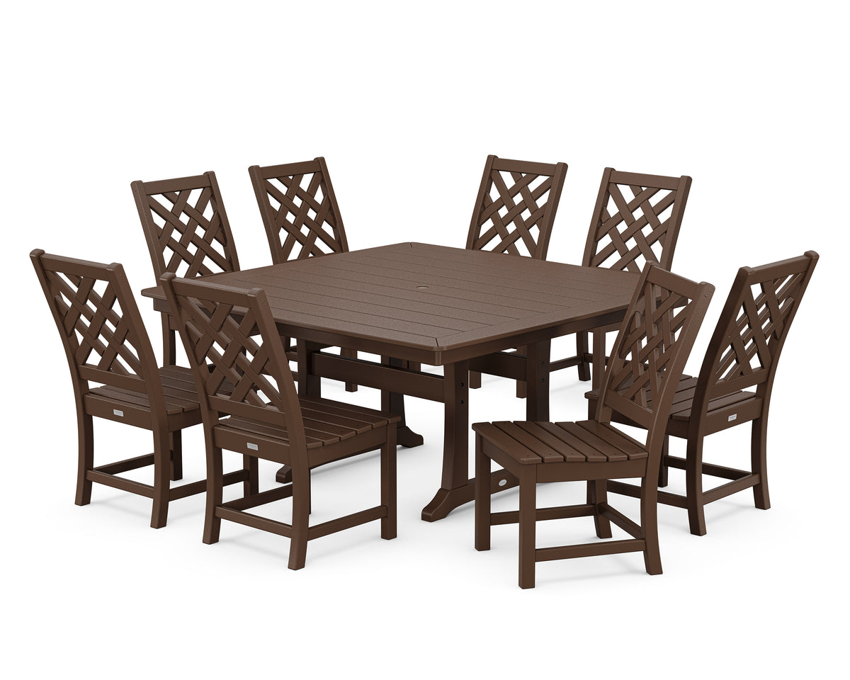 POLYWOOD Wovendale Side Chair 9-Piece Square Dining Set with Trestle Legs in Mahogany
