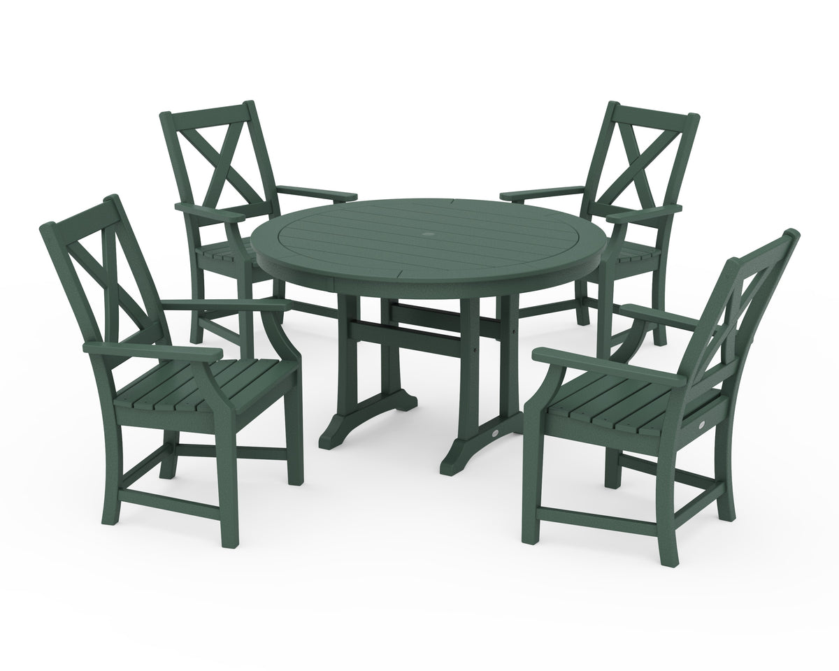 POLYWOOD Braxton 5-Piece Nautical Trestle Arm Chair Dining Set in Green