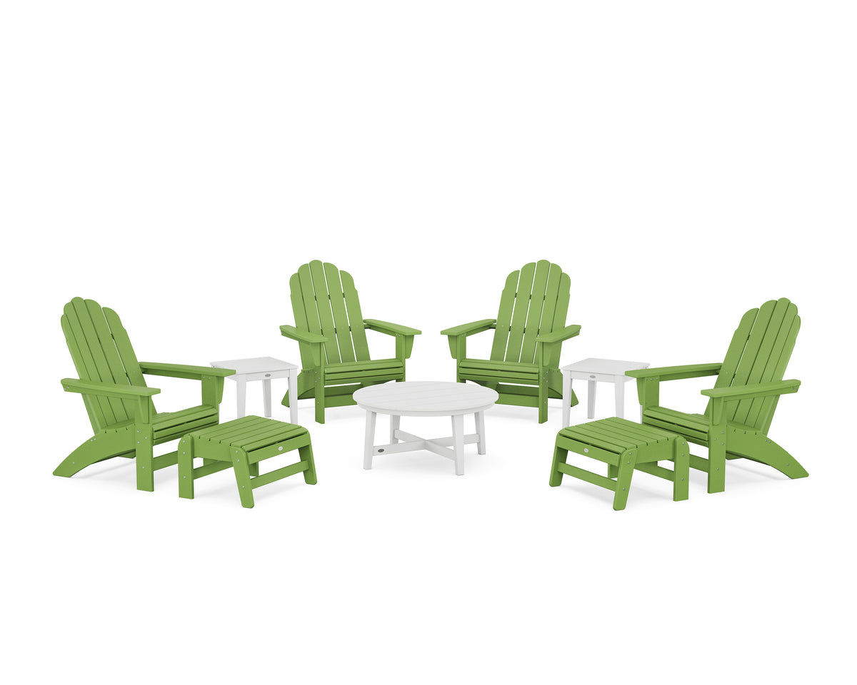 POLYWOOD Vineyard Grand Adirondack 9-Piece Conversation Set in Lime / White