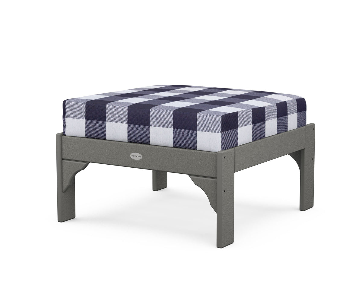 POLYWOOD Vineyard Deep Seating Ottoman in Slate Grey / Buffalo Plaid Navy