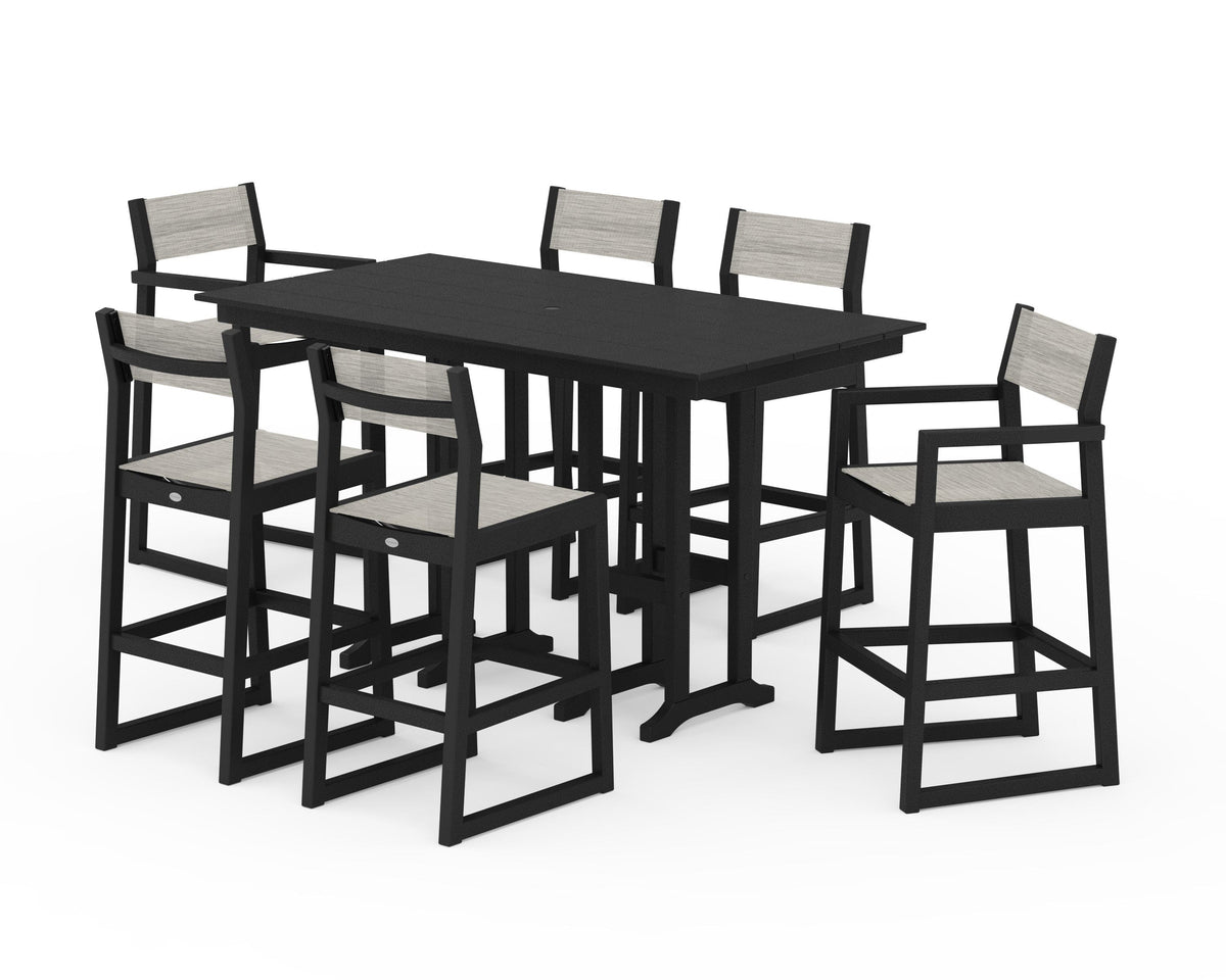 POLYWOOD EDGE Sling 7-Piece Farmhouse Bar Set in Black / Birch