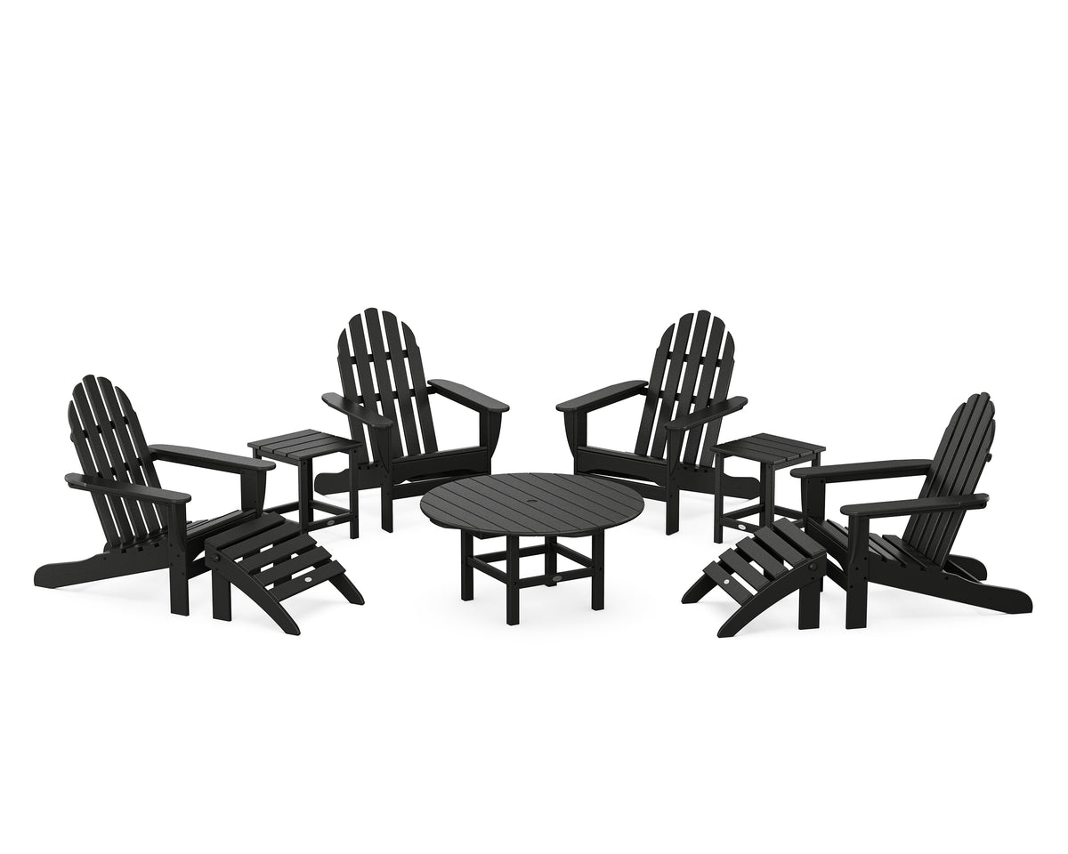 POLYWOOD Classic Adirondack Chair 9-Piece Conversation Set in Black