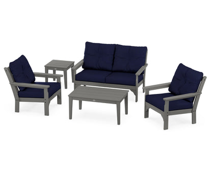 POLYWOOD Vineyard 5-Piece Deep Seating Set with Two Chairs and Loveseat in Slate Grey / Navy