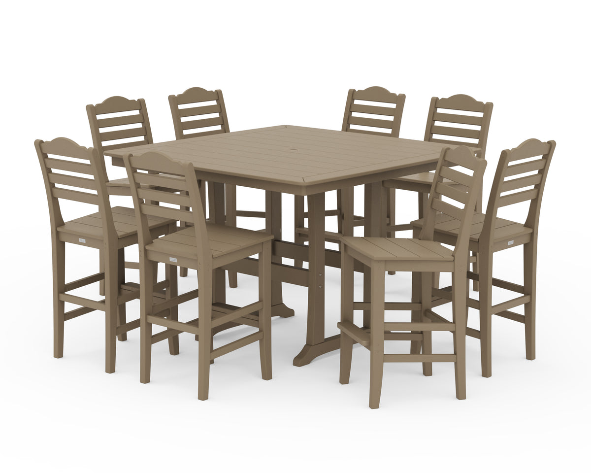 POLYWOOD Savannah Side Chair 9-Piece Square Bar Set with Trestle Legs in Vintage Sahara