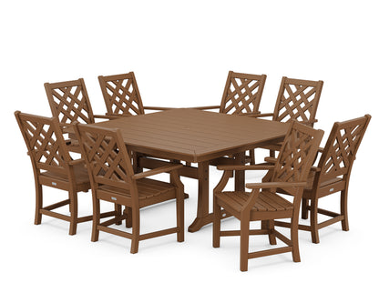 POLYWOOD Wovendale 9-Piece Square Dining Set with Trestle Legs in Teak