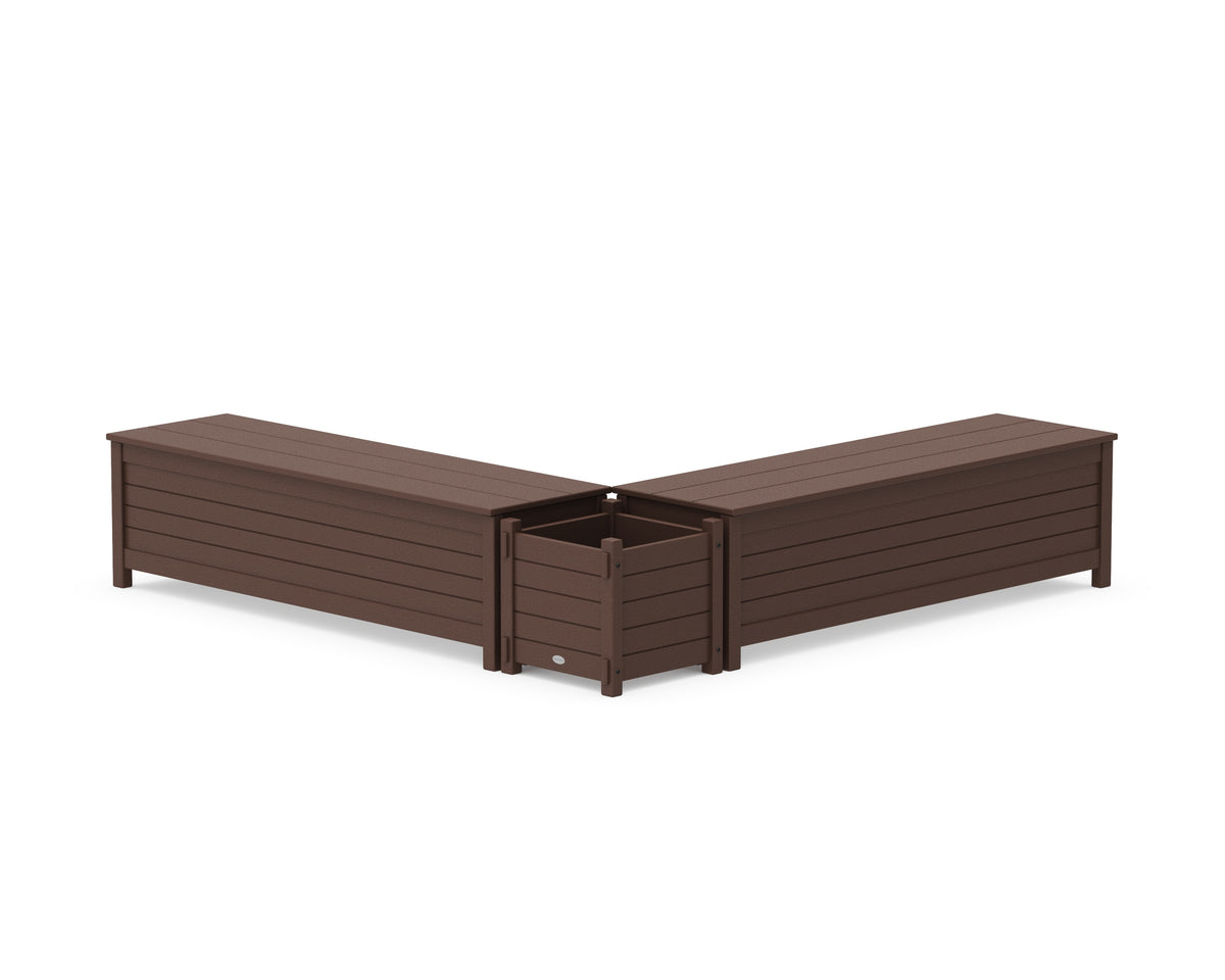POLYWOOD 60" Nautical L-Shaped Planter Storage Bench Set in Mahogany