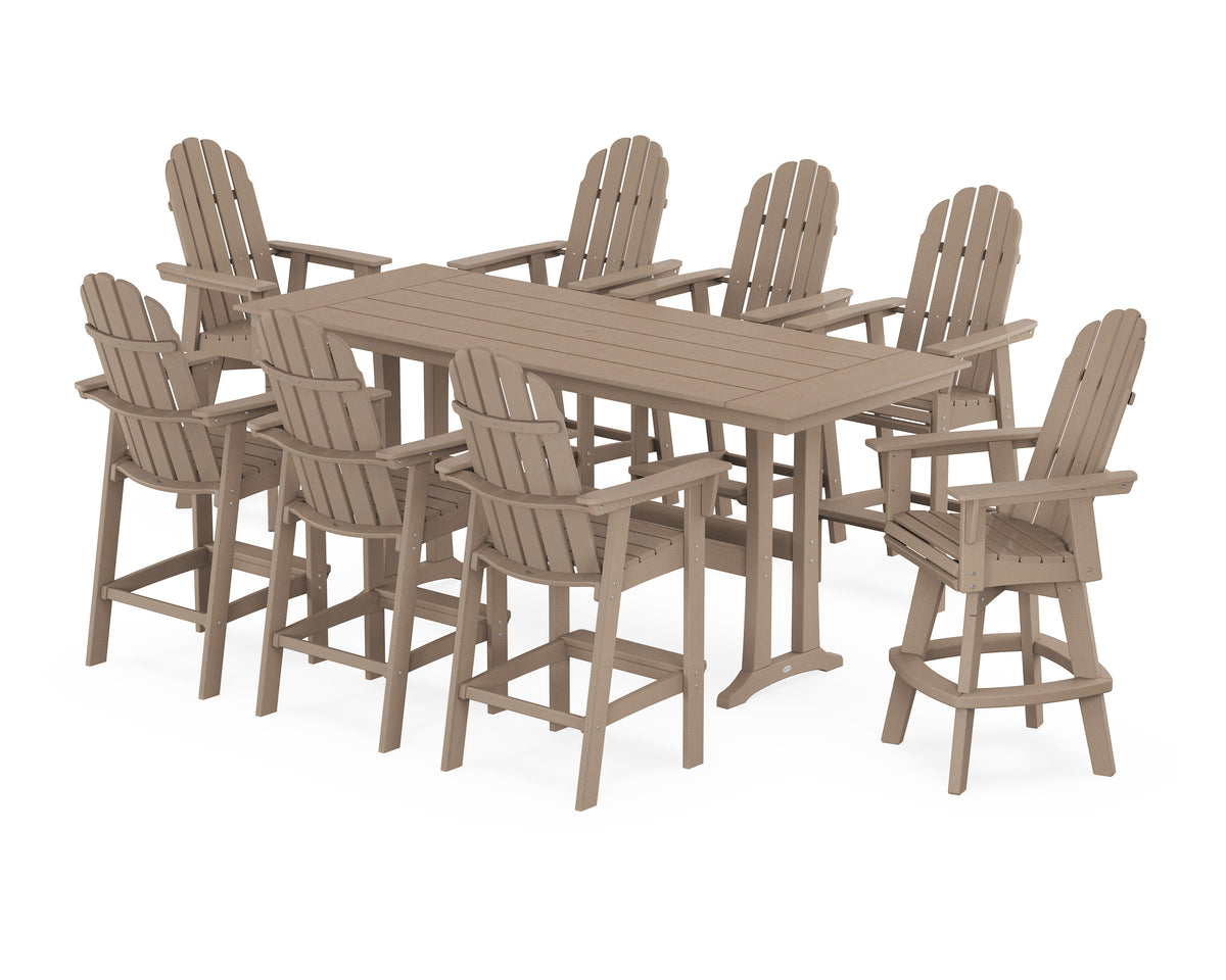 POLYWOOD Vineyard Curveback Adirondack Swivel 9-Piece Farmhouse Bar Set with Trestle Legs in Vintage Sahara