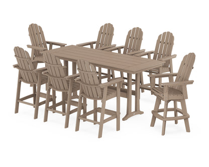 POLYWOOD Vineyard Curveback Adirondack Swivel 9-Piece Farmhouse Bar Set with Trestle Legs in Vintage Sahara