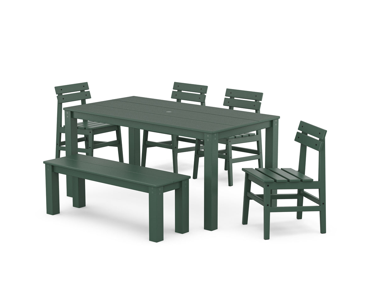 POLYWOOD Modern Studio Plaza Chair 6-Piece Parsons Dining Set with Bench in Green