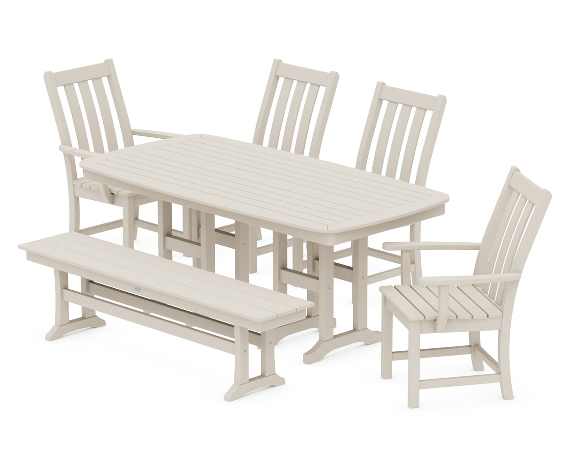 POLYWOOD Vineyard 6-Piece Dining Set with Bench - 37" x 72" Table in Sand