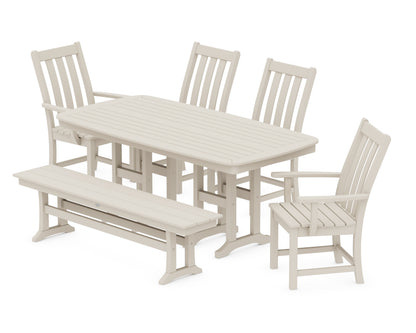 POLYWOOD Vineyard 6-Piece Dining Set with Bench - 37" x 72" Table in Sand