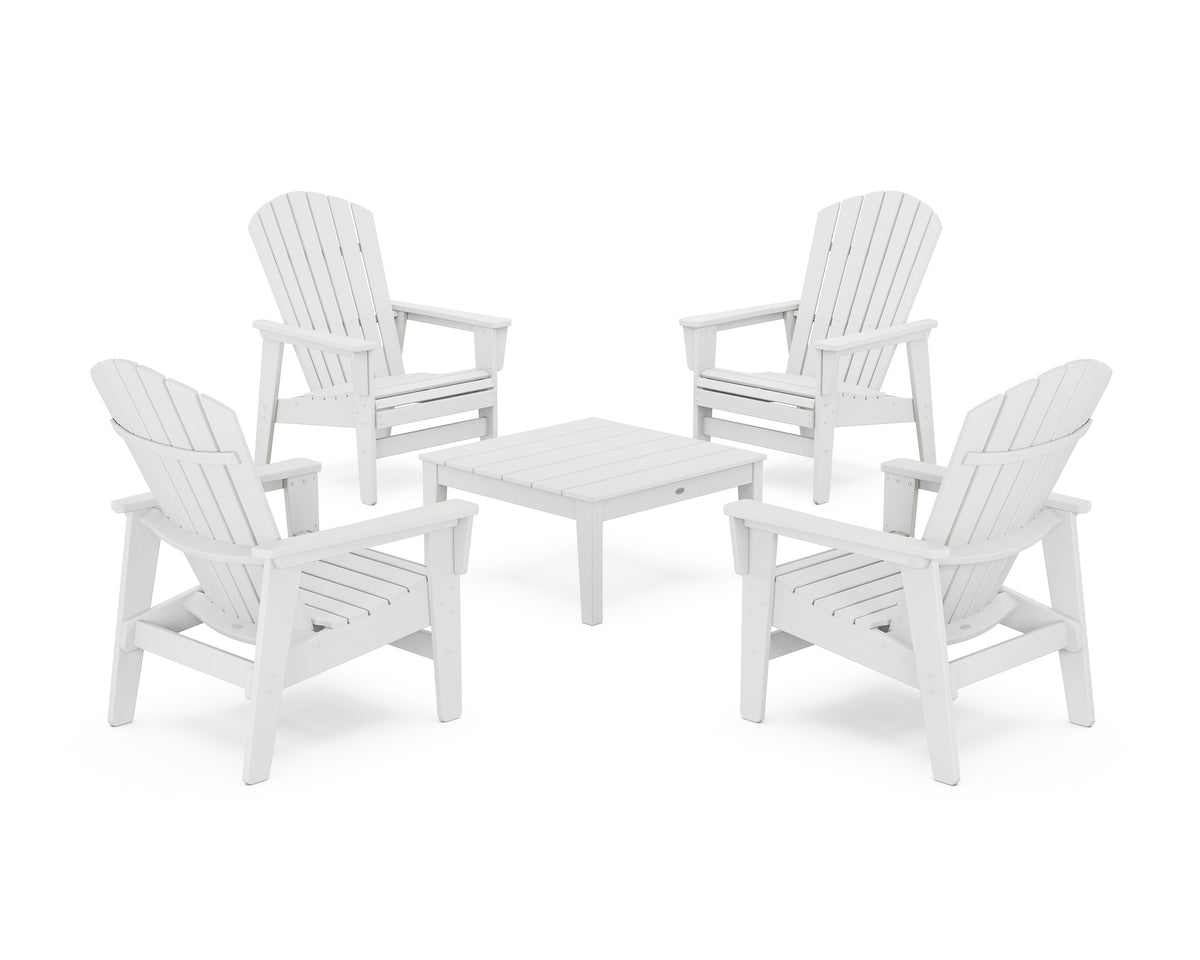 POLYWOOD 5-Piece Nautical Grand Upright Adirondack Chair Conversation Group in White