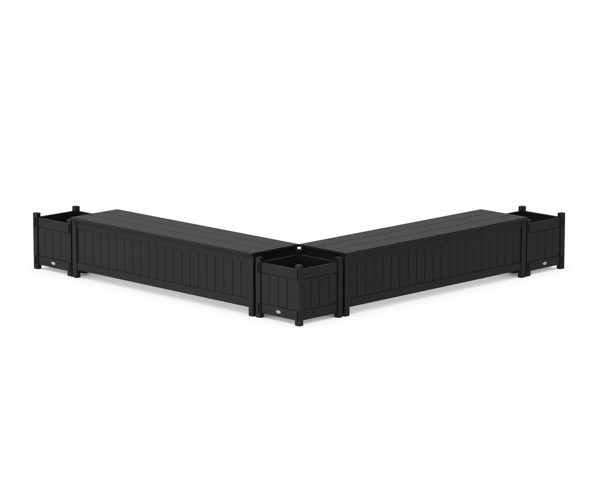 POLYWOOD 72" Vineyard L-Shaped Planter Storage Bench Corner Set in Black