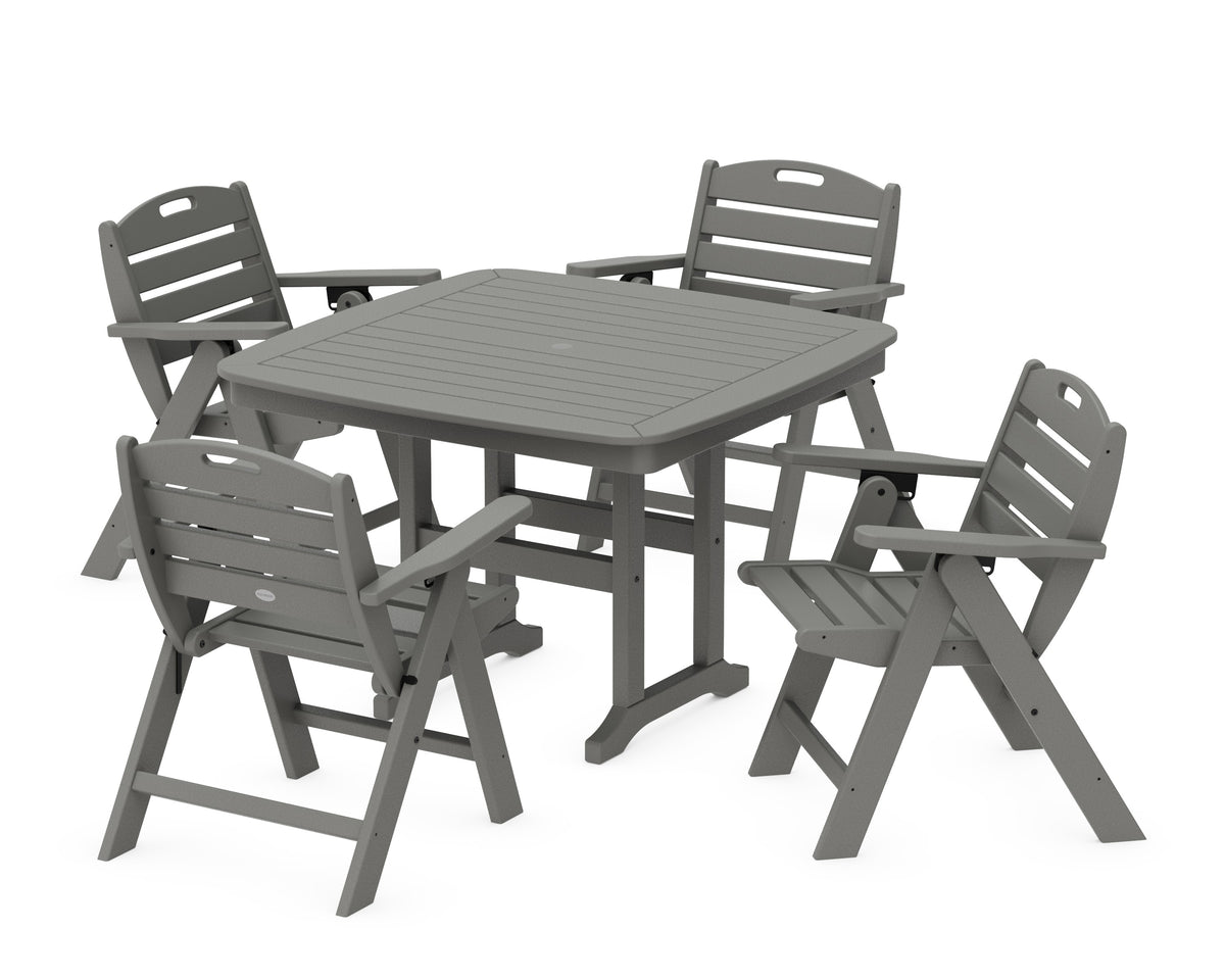 POLYWOOD Nautical Folding Lowback Chair 5-Piece Dining Set with Trestle Legs - 44" Table in Slate Grey
