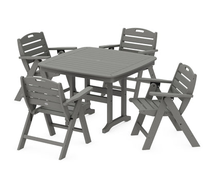 POLYWOOD Nautical Folding Lowback Chair 5-Piece Dining Set with Trestle Legs - 44" Table in Slate Grey