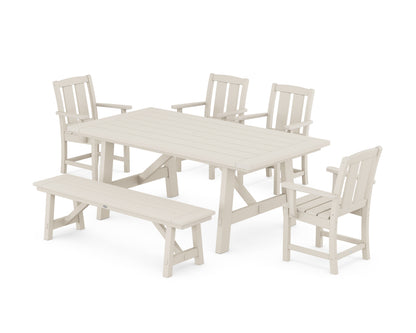 POLYWOOD Mission 6-Piece Rustic Farmhouse Dining Set with Bench in Sand