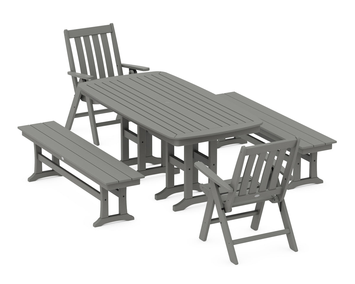 POLYWOOD Vineyard Folding Chair 6-Piece Dining Set with Benches in Slate Grey