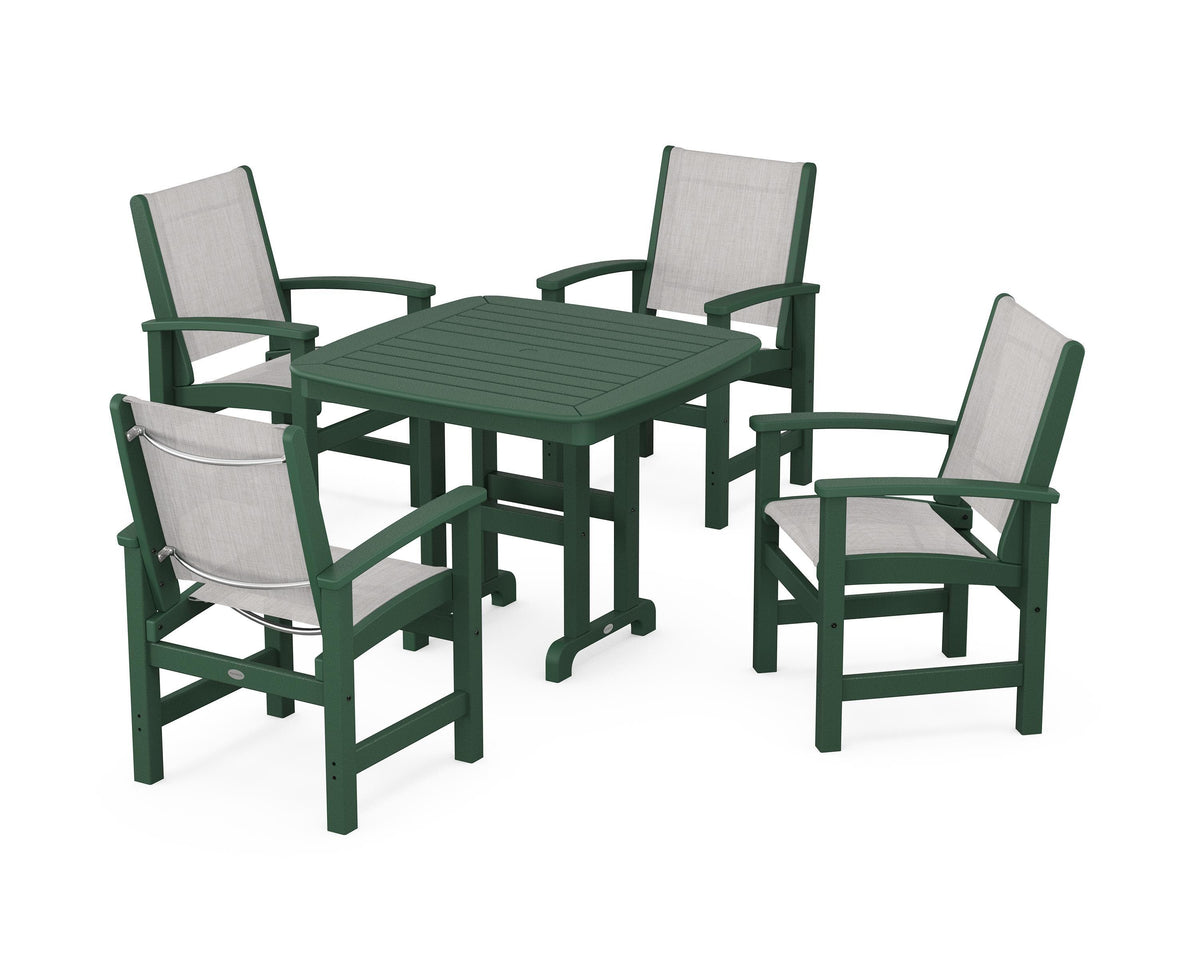 POLYWOOD Coastal 5-Piece Dining Set with Nautical 37" Dining Table in Green / Parchment