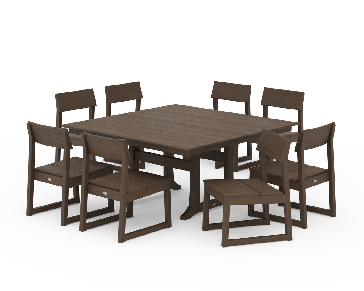 POLYWOOD EDGE 9-Piece Farmhouse Trestle Dining Set in Kona
