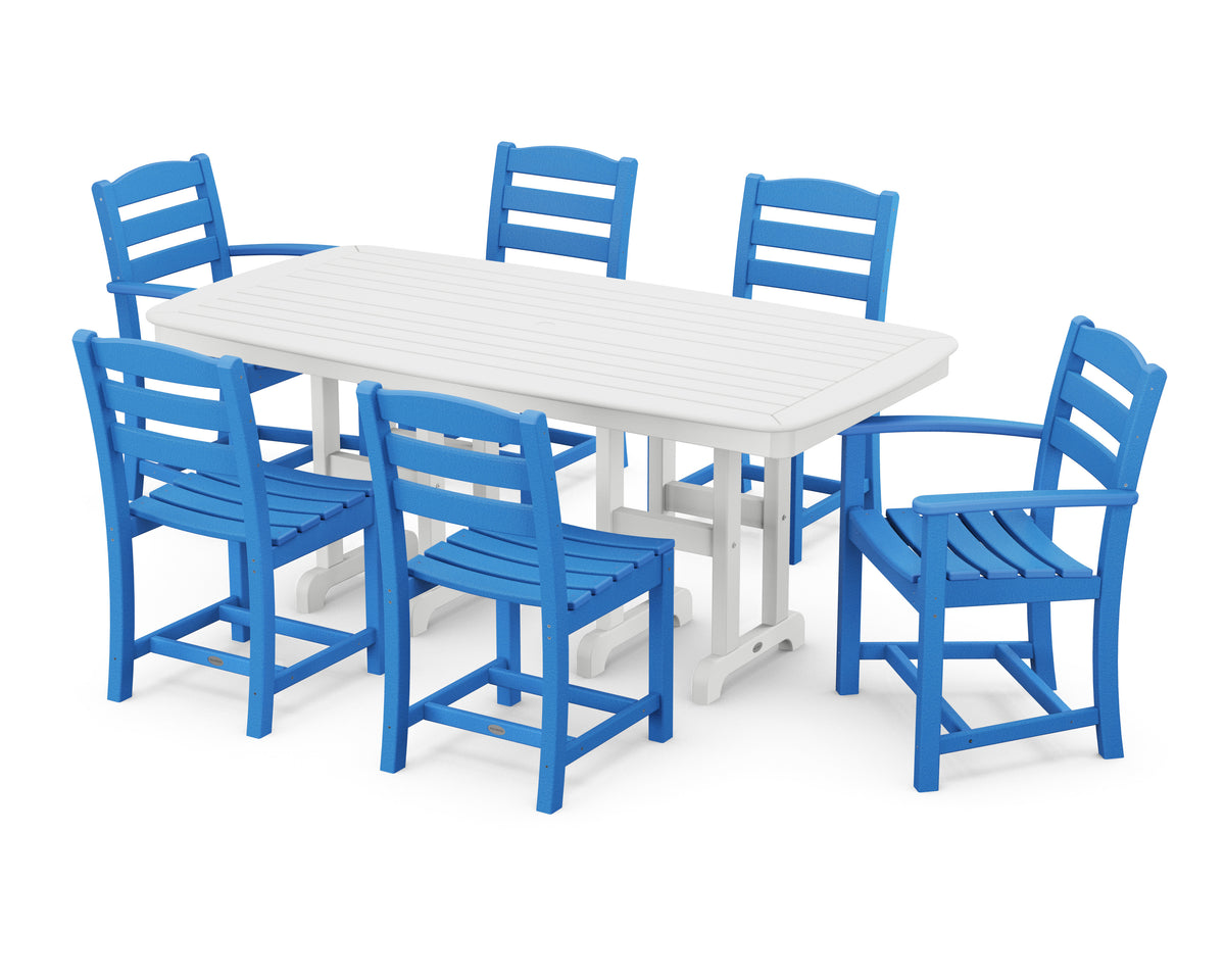 POLYWOOD La Casa Café 7-Piece Dining Set in Pacific Blue / White